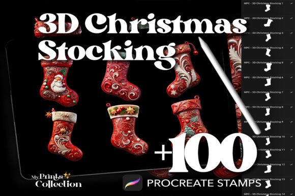 100 Procreate 3D Christmas Stocking