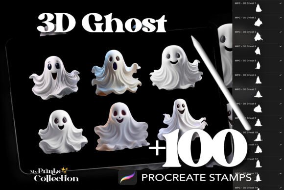 100 Procreate 3D Ghost Stamps: A Must-Have for Halloween-Inspired Digital Art