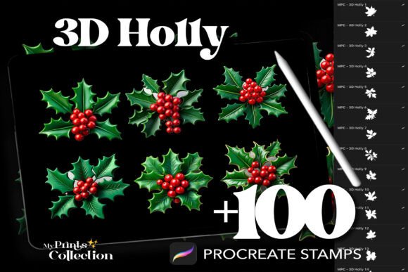 100 Procreate 3D Holly Stamps: A Creative Tool for Festive and Year-Round Digital Art