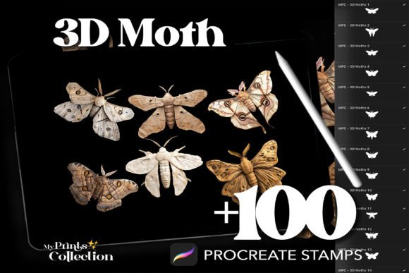 100 Procreate 3D Moth Stamps: Elevating Digital Art with Nature-Inspired Precision