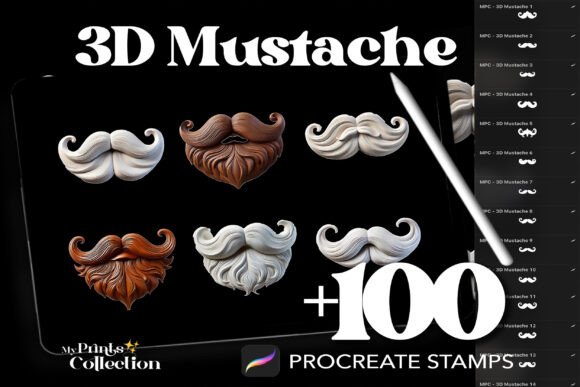 100 Procreate 3D Moustache Stamps: A Must-Have Tool for Digital Artists