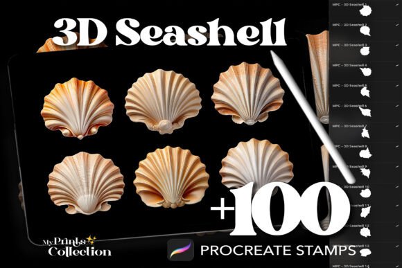 100 Procreate 3D Seashells Stamps: Elevating Digital Art with Oceanic Detail