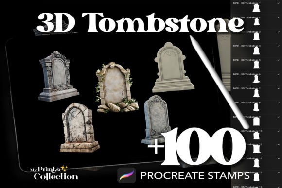 100 Procreate 3D Tombstone Stamps: Elevate Your Digital Art with Eerie Elegance