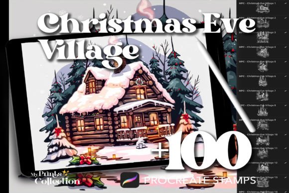 100 Procreate Christmas Eve Village