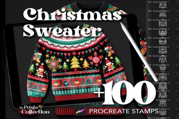 100 Procreate Christmas Sweater Stamps