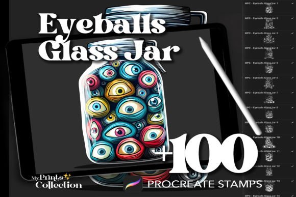 100 Procreate Eyeballs Glass Jar Stamps: A Unique Addition to Digital Art Toolkits