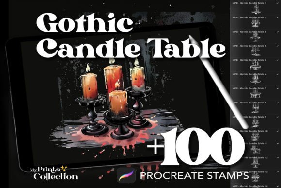 100 Procreate Gothic Candle Table Stamps