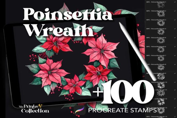 100 Procreate Poinsettia Wreath Stamps: A Creative Tool for Digital Holiday Art
