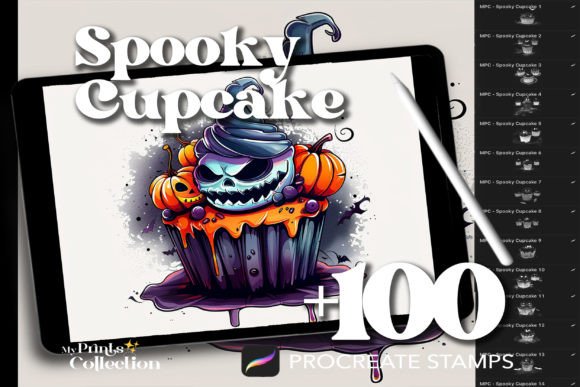 100 Procreate Spooky Cupcake Stamps