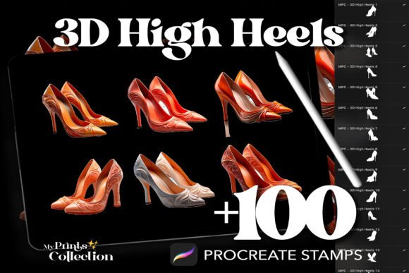Elevate Your Digital Art with 100 Procreate 3D High Heels Stamps